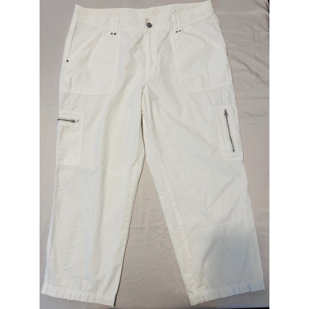 Miss Tina by Tina Knowles White Cargo Pants Twill Zipper Button Pockets Women 12